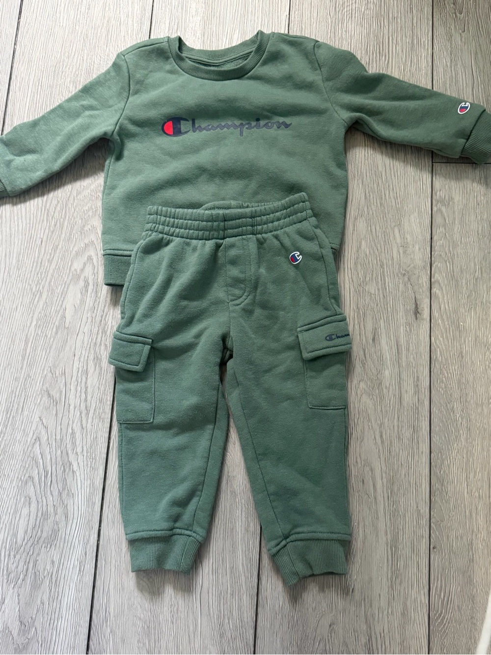 Champion Kids Olive Green Sweatshirt & Joggers Set with Logo